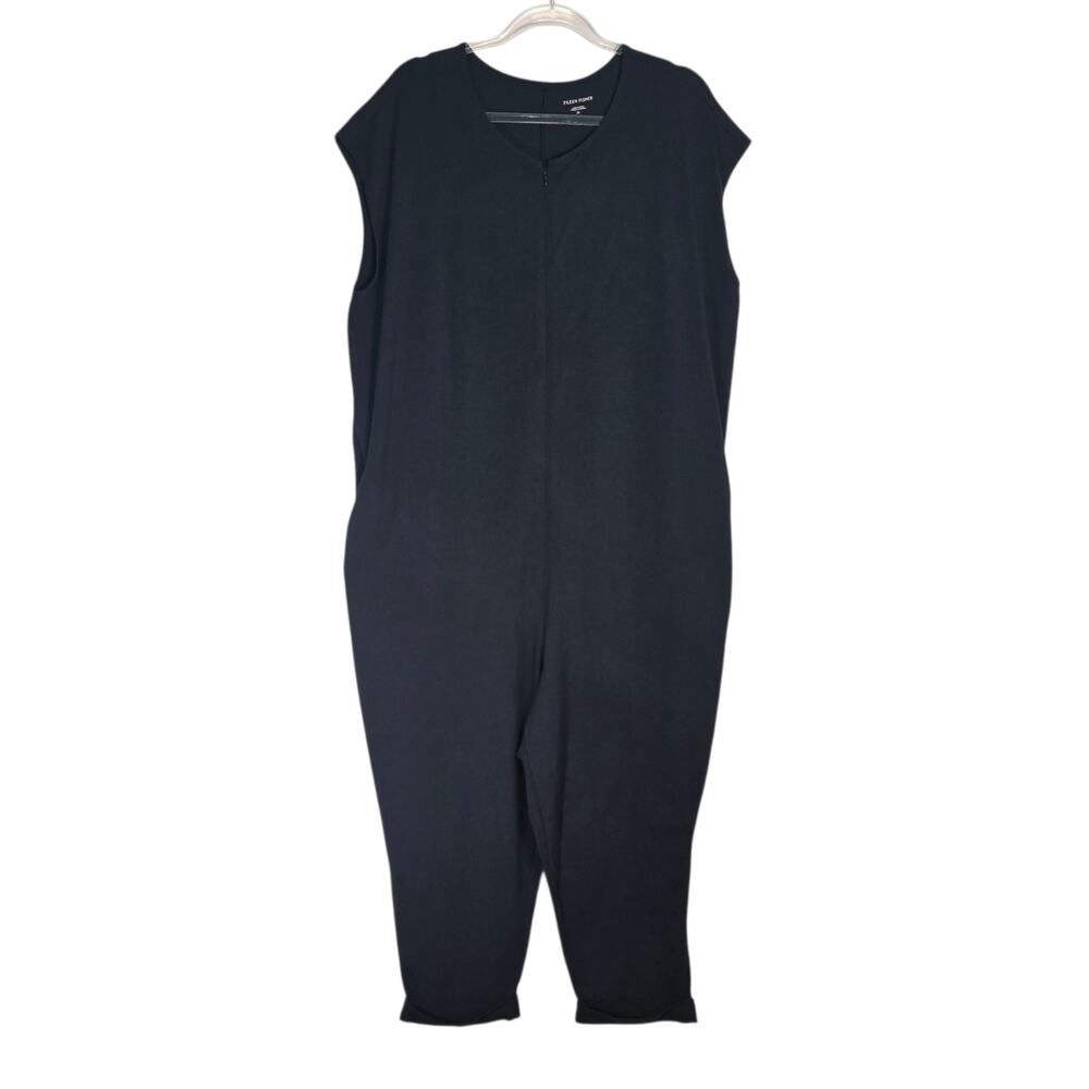 Eileen Fisher Traceable Organic Cotton Jersey Jumpsuit Zip Front Size 2X